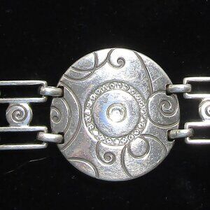 Brighton Bracelet Silver tone links with round medallion w/clear crystals 7.25